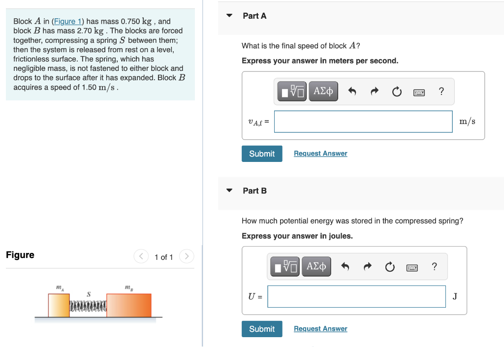 Solved Block A In (Figure 1) Has Mass 0.750 Kg, And Block B | Chegg.com