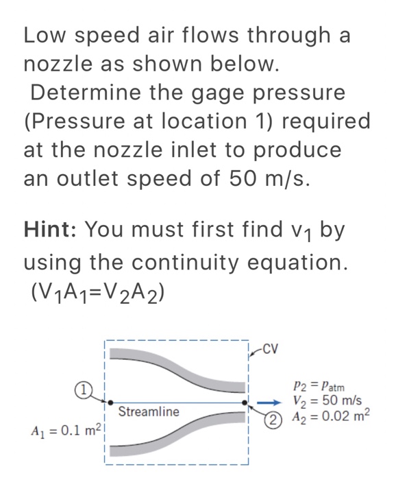 Solved Low speed air flows through a nozzle as shown below.
