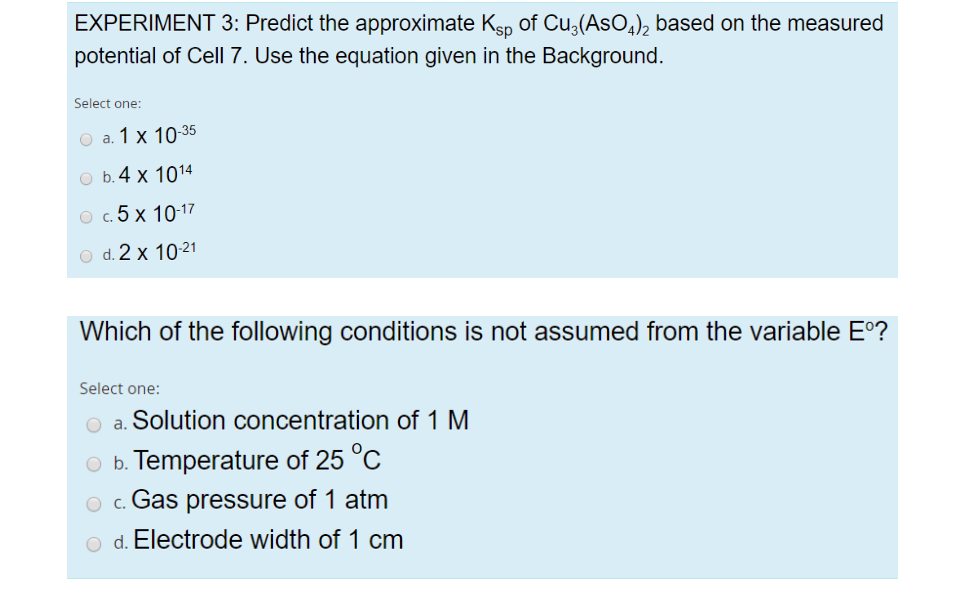Experiment 3 Predict The Approximate Ksp Of Chegg Experiment 3 Predict The Approximate Ksp Of Chegg