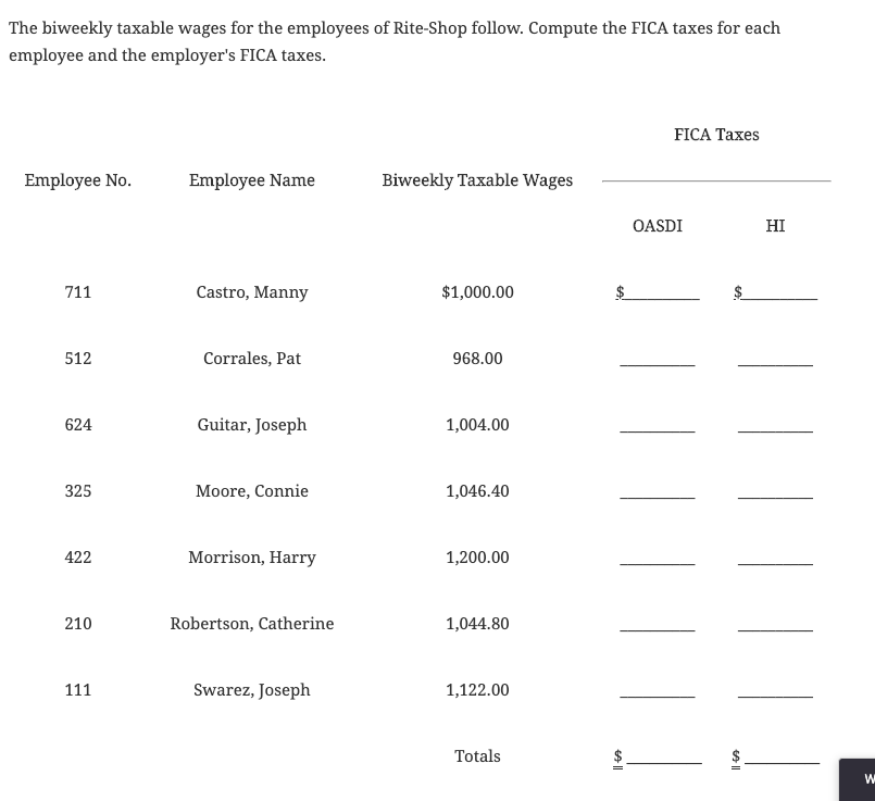 Solved The Biweekly Taxable Wages For The Employees Of Ri