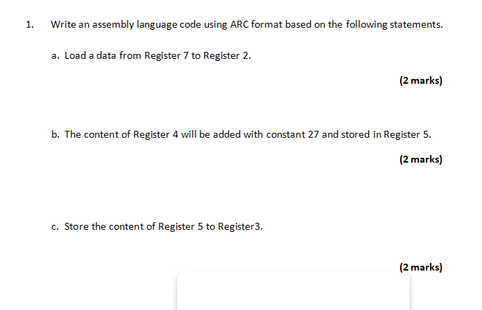 Solved 1. Write an assembly language code using ARC format | Chegg.com