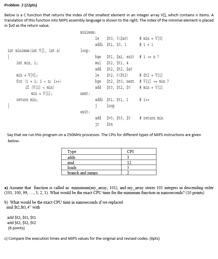 Solved Problem 2 (22pts) Below is a C function that returns | Chegg.com