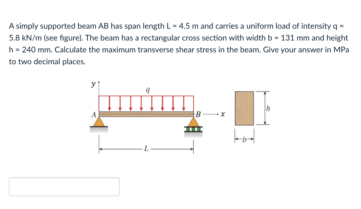 Solved A simply supported beam AB has span length L = 4.5 m | Chegg.com