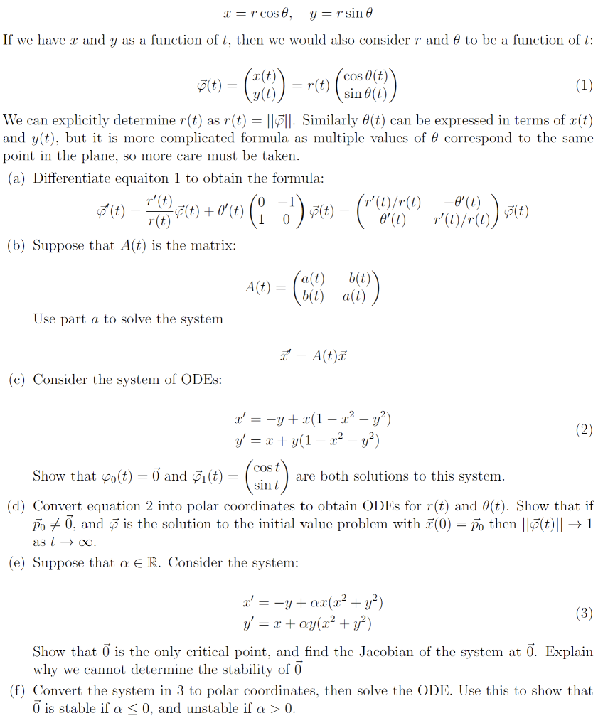 Solved X Rcosθ Y Rsinθ If We Have X And Y As A Function Of