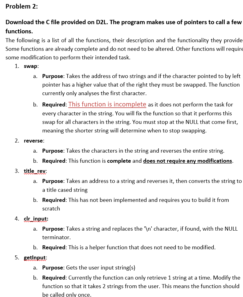 Solved Problem 2: Download the C file provided on D2L. The | Chegg.com