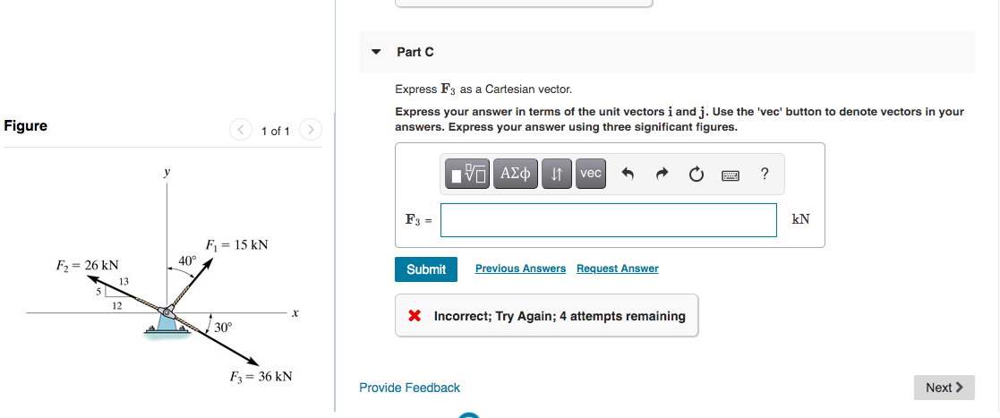 Solved Part C Express F3 as a Cartesian vector. Express your | Chegg.com