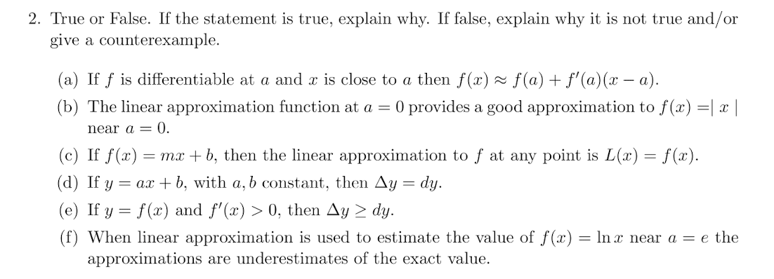 Solved True Or False. If The Statement Is True, Explain Why. | Chegg.com