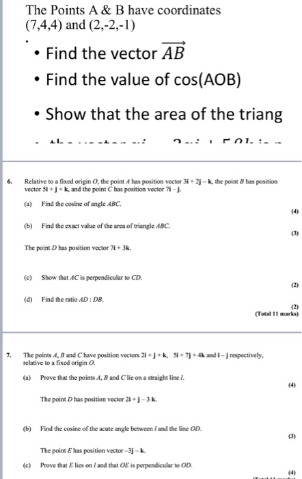 Solved The Points A & B have coordinates (7,4,4) and | Chegg.com