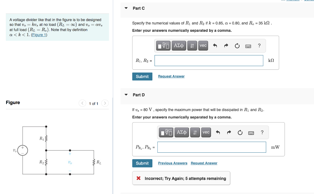 Solved Part C A voltage divider like that in the figure is | Chegg.com