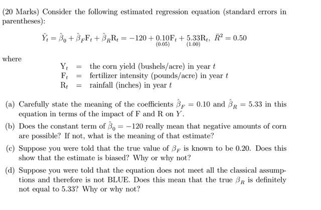 Solved Marks Consider The Following Estimated Regres Chegg Com