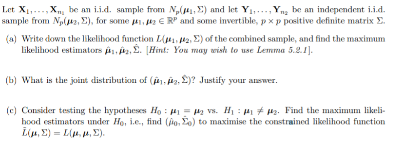 Solved Let X1 i Be An I I D Sample From Np U1 Chegg Com