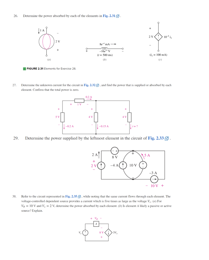 Solved 26. Determine The Power Absorbed By Each Of The | Chegg.com