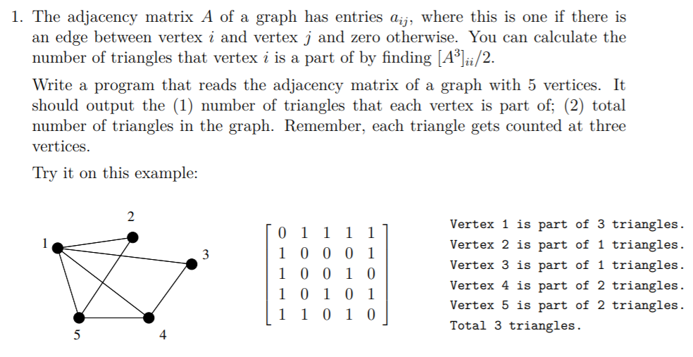 Solved 1. The adjacency matrix A of a graph has entries aij, | Chegg.com