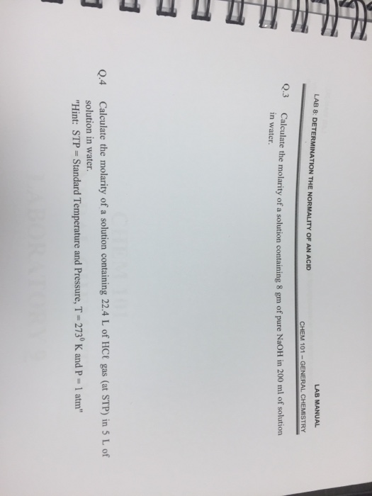 Solved LAB MANUAL LAB 8 DETERMINATION THE NORMALITY OF AN