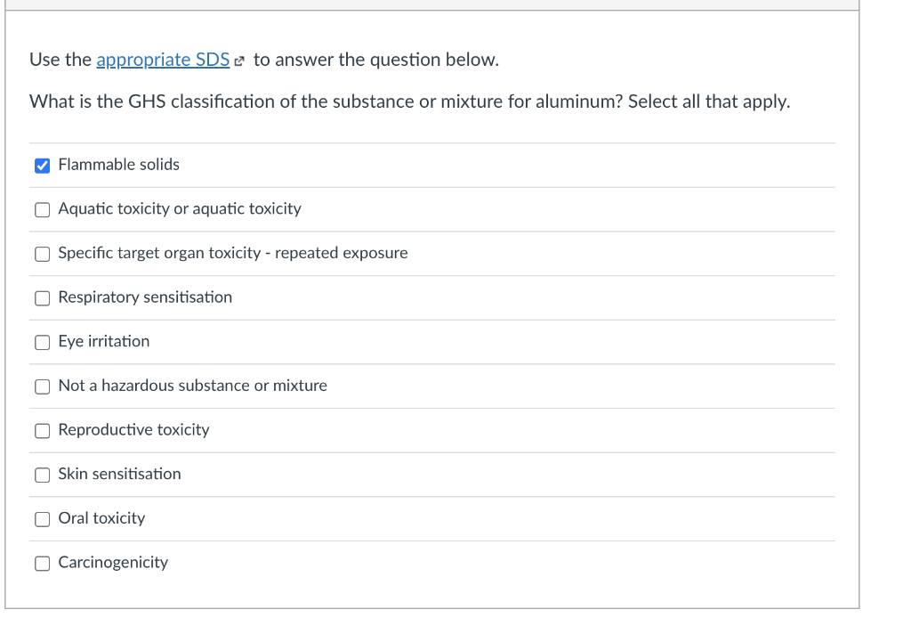 Solved Use the appropriate SDS e to answer the question | Chegg.com