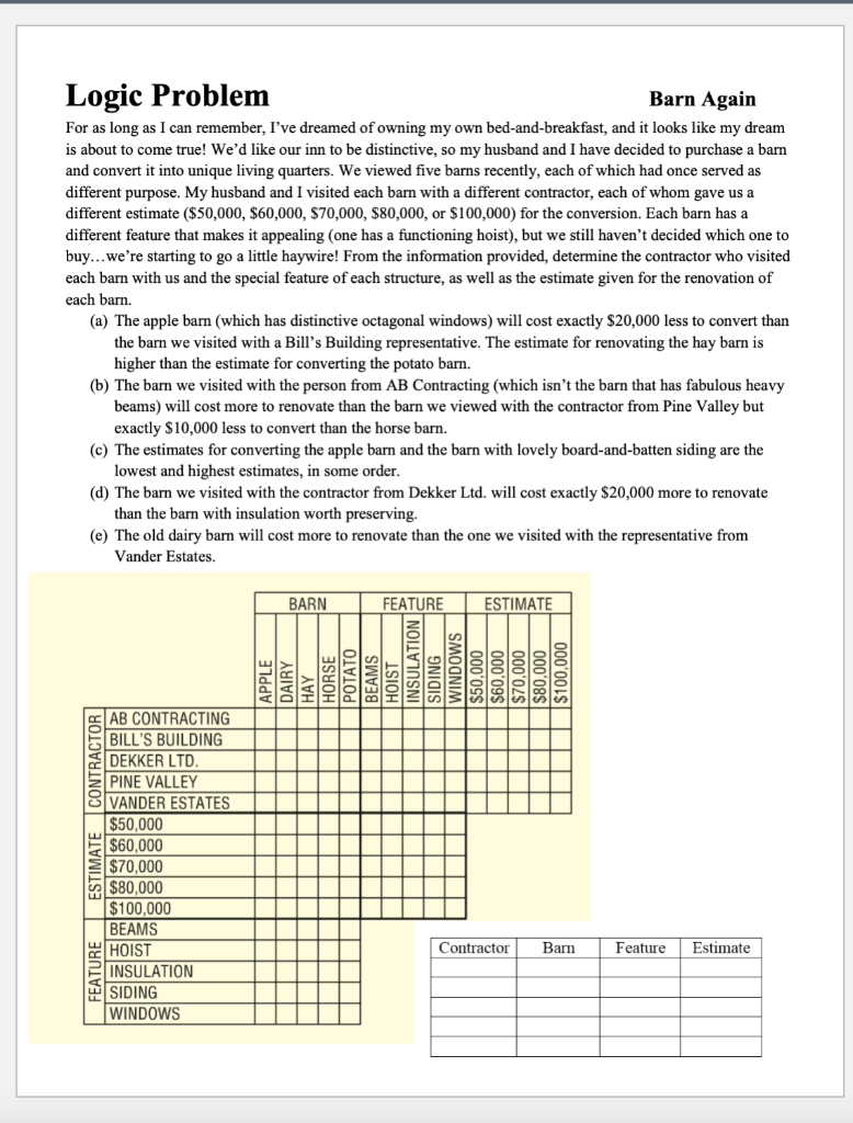 Solved Logic Problem Barn Again For As Long As I Can 