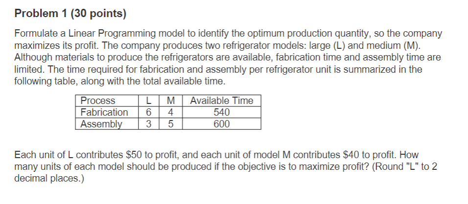 Solved Formulate a Linear Programming model to identify the | Chegg.com
