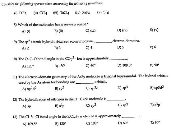 Solved Consider the following species when answering the | Chegg.com