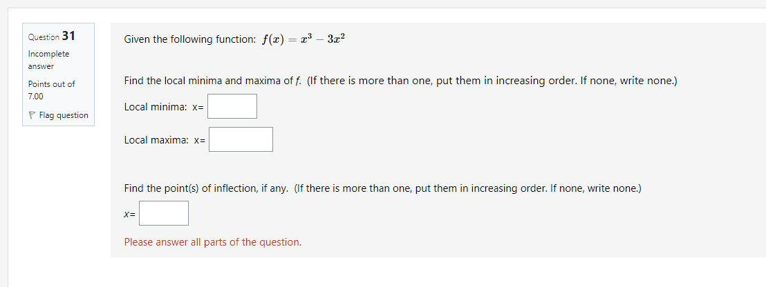 Solved Question 31 Given the following function: f(2)= 23 – | Chegg.com