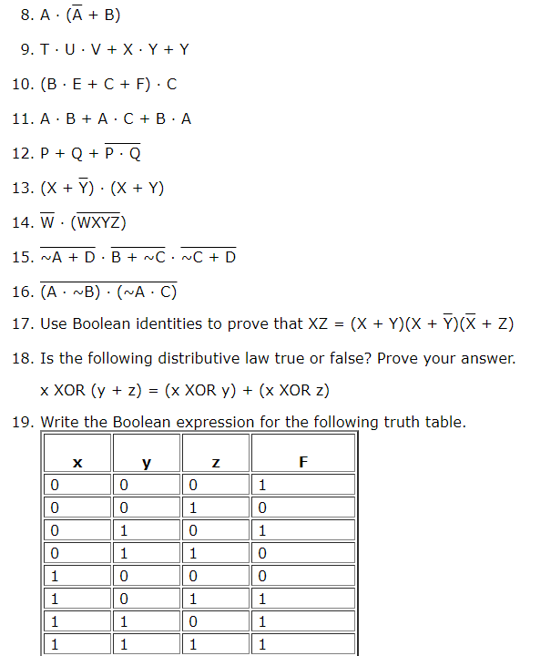 Solved 8 A⋅ Aˉ B 9 T⋅u⋅v X⋅y Y 10 B⋅e C F ⋅c 11