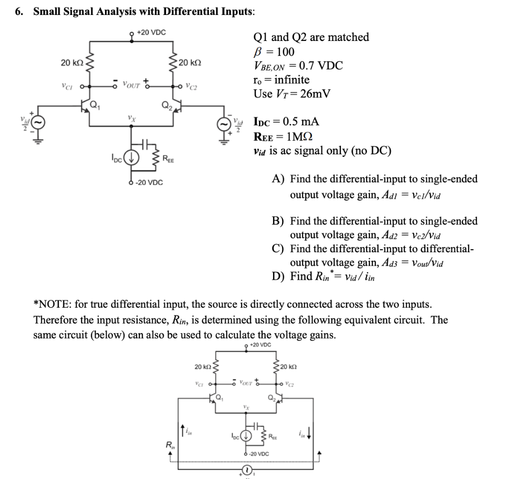 Solved Small Signal Analysis with Differential Inputs: Q1 | Chegg.com