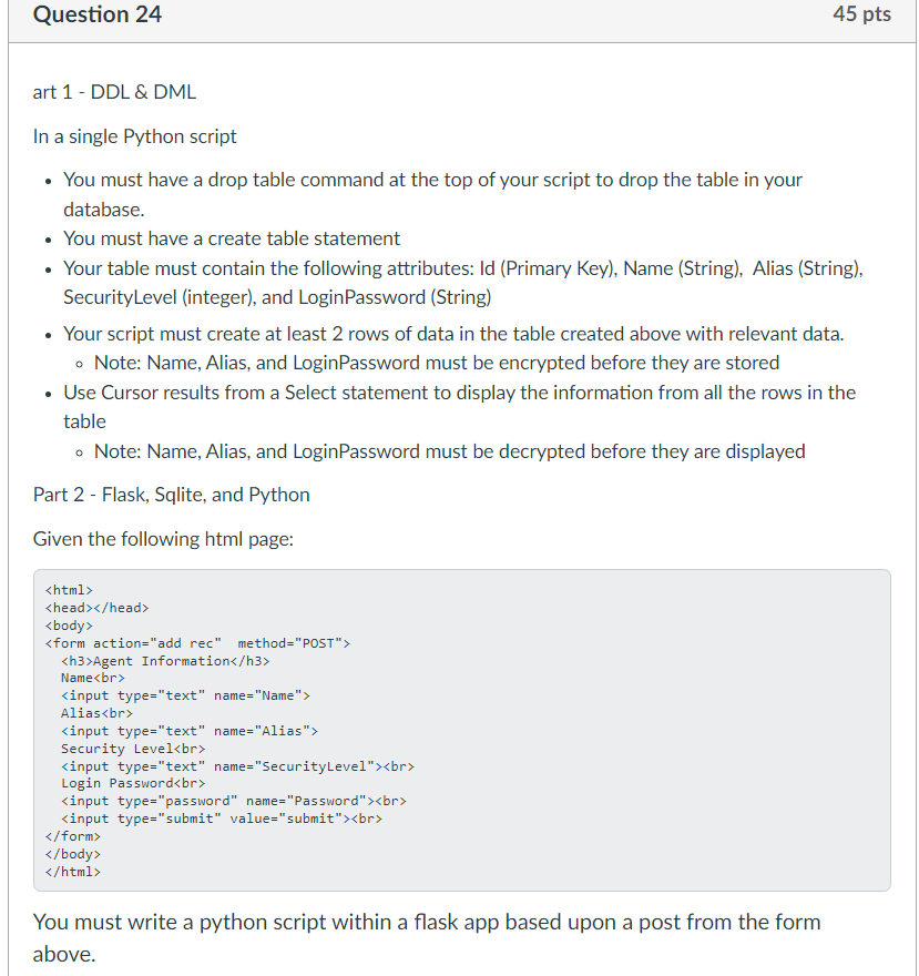 Solved art 1 - DDL \& DML In a single Python script - You | Chegg.com