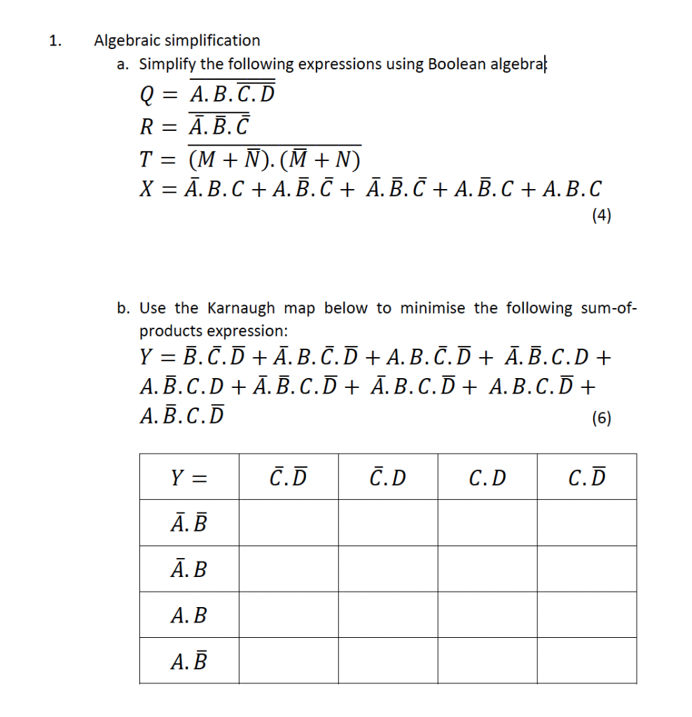 Solved 1. Algebraic Simplification A. Simplify The Following | Chegg.com