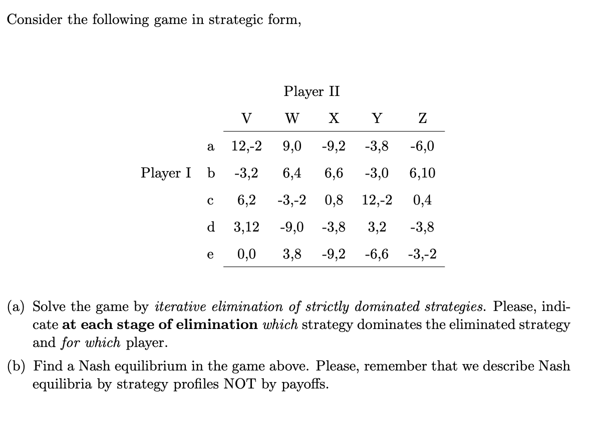 Consider The Following Game In Strategic Form Player Chegg Com