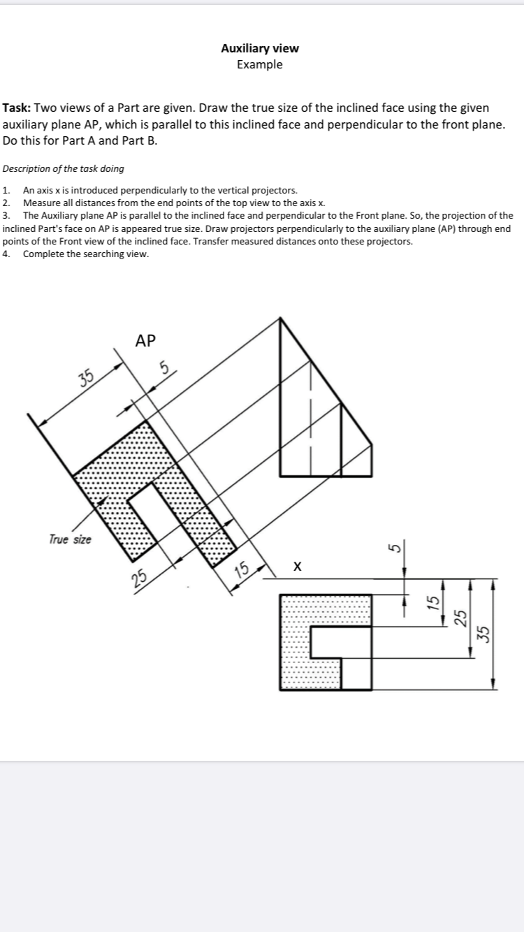Solved two views of a part are given draw the true size of chegg