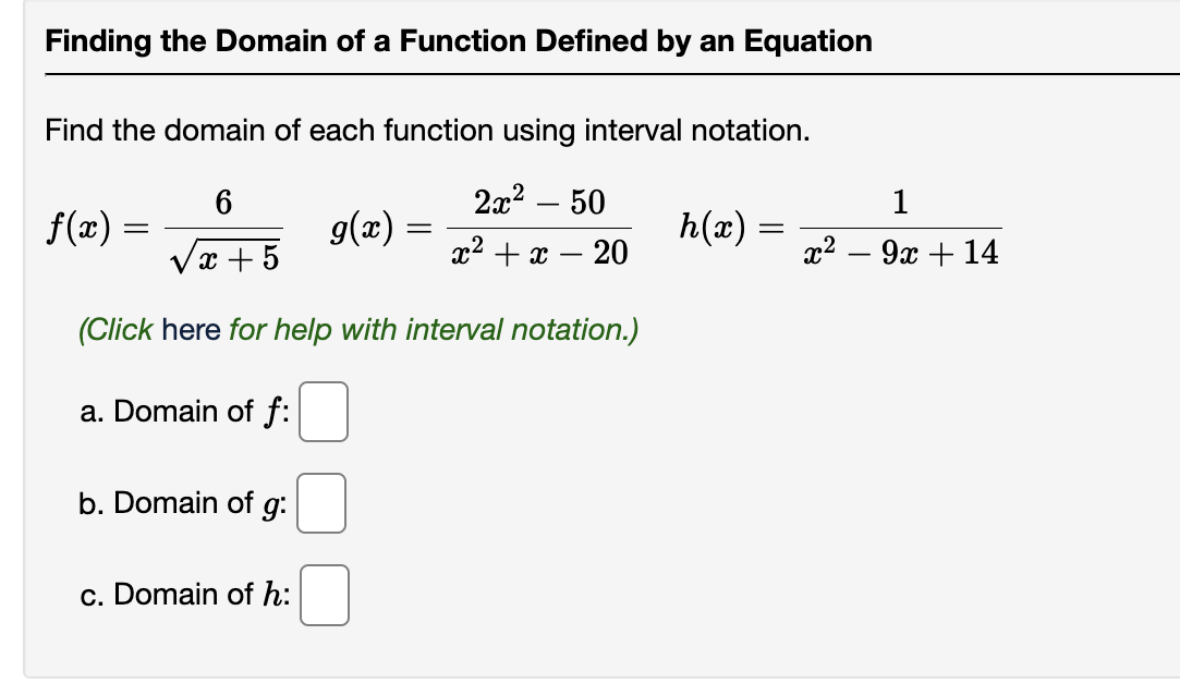 Solved Find The Domain Of Each Function Using Interval