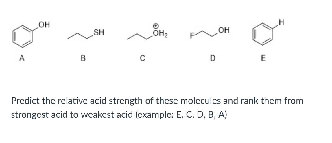 Solved OH H SH OH2 OH E Predict the relative acid strength | Chegg.com
