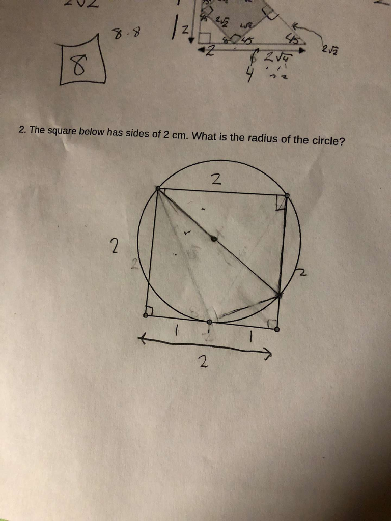 Solved The square below has sides of 2 cm. What is the | Chegg.com