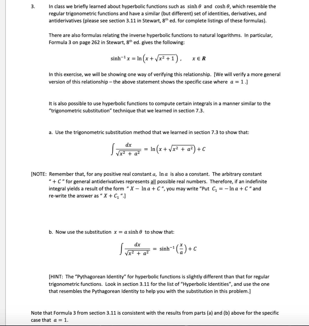 Solved 3. In class we briefly learned about hyperbolic | Chegg.com