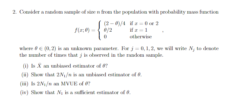 Solved n 2. Consider a random sample of size n from the | Chegg.com