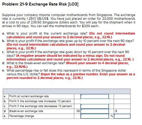 Solved Problem 21-9 Exchange Rate Risk [LO3] Suppose your | Chegg.com
