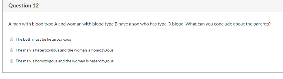 Solved Question 12 A man with blood type A and woman with | Chegg.com