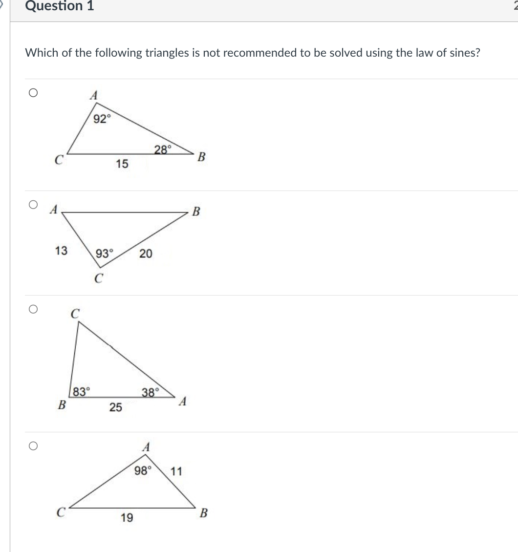 Solved Which of the following triangles is not recommended | Chegg.com