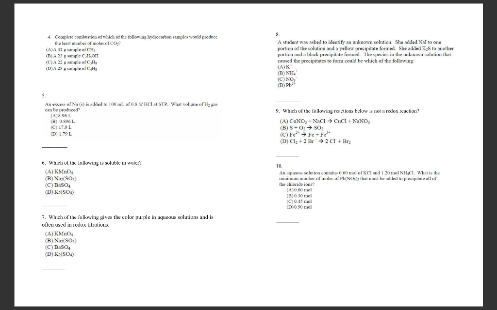 Solved 4. Complete Combustion Of Which Of The Following | Chegg.com