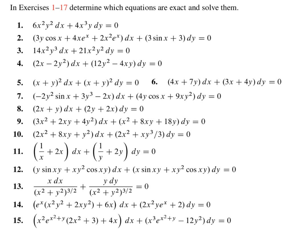 Solved In Exercises 1–17 determine which equations are exact | Chegg.com