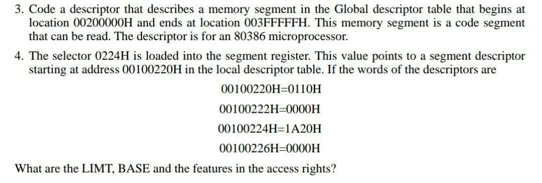 Solved 3. Code A Descriptor That Describes A Memory Segment | Chegg.com