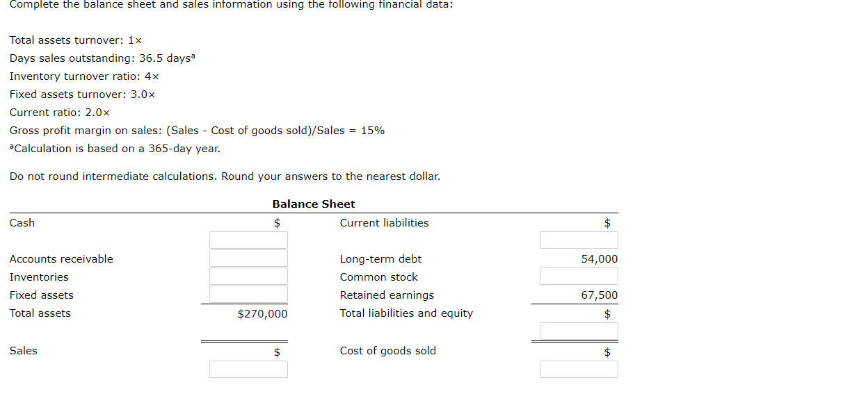 Solved Complete the balance sheet and sales information | Chegg.com