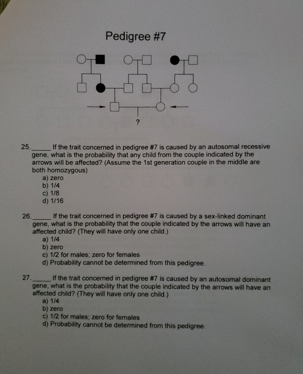 Solved Pedigree #7 25. If the trait concerned in pedigree #7 | Chegg.com