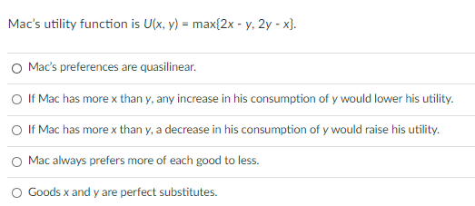 Solved Mac S Utility Function Is U X Y Max 2x Y 2y Chegg Com