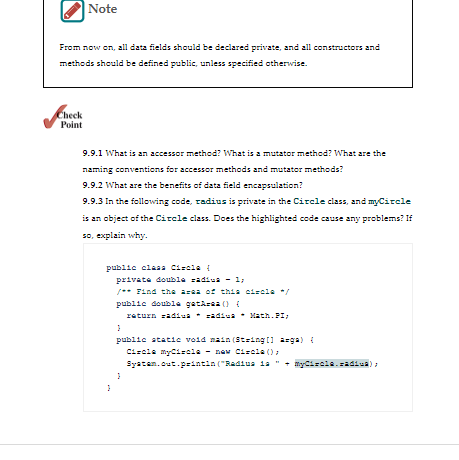 Solved public claas TaatcircleinithprivataDatapielda : γ∗+ | Chegg.com