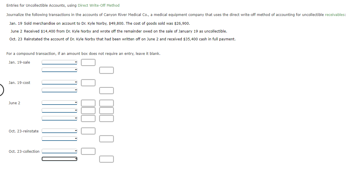 Solved Entries for Uncollectible Accounts, using Direct | Chegg.com