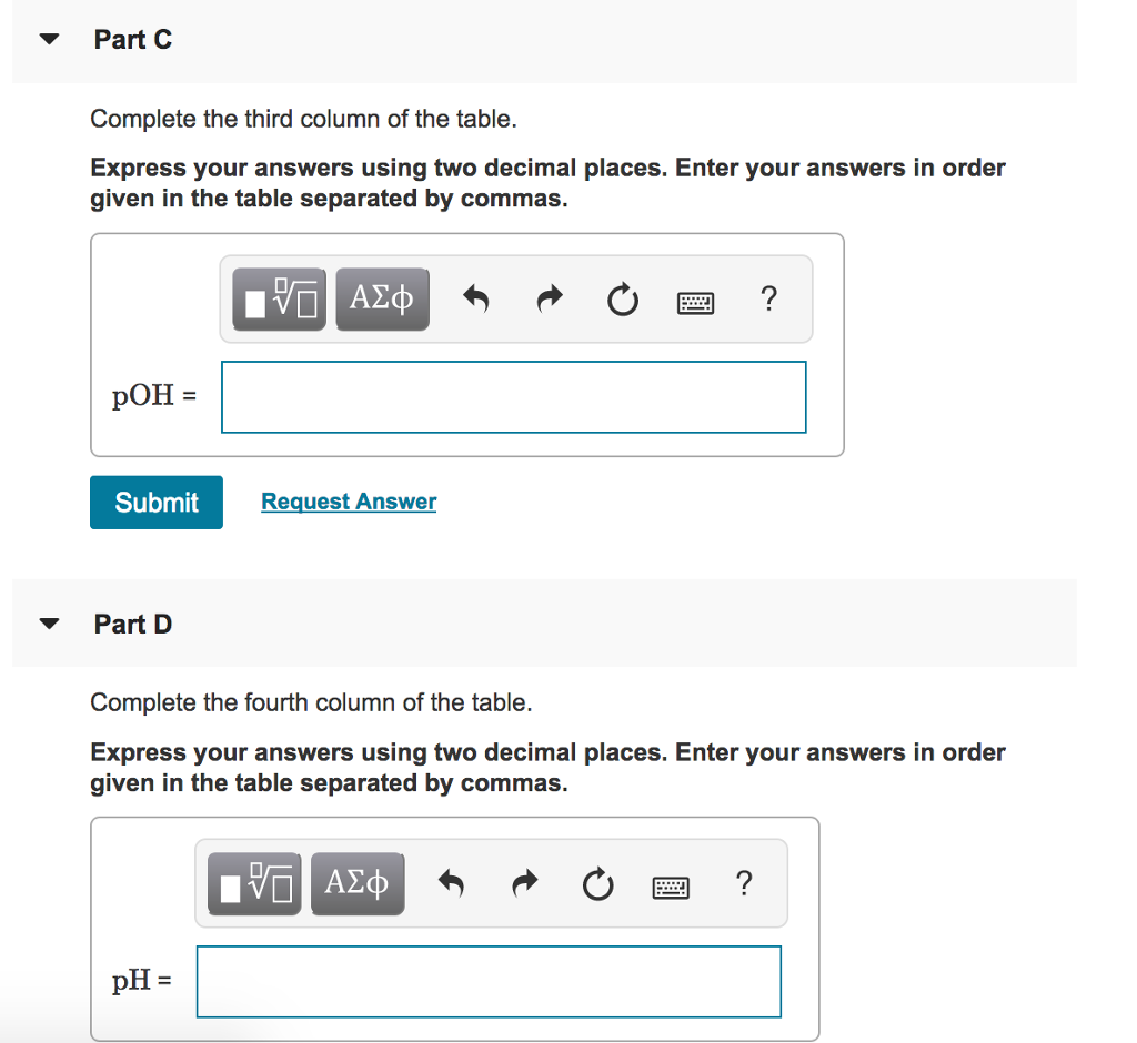 Solved Part C Complete the third column of the table. | Chegg.com