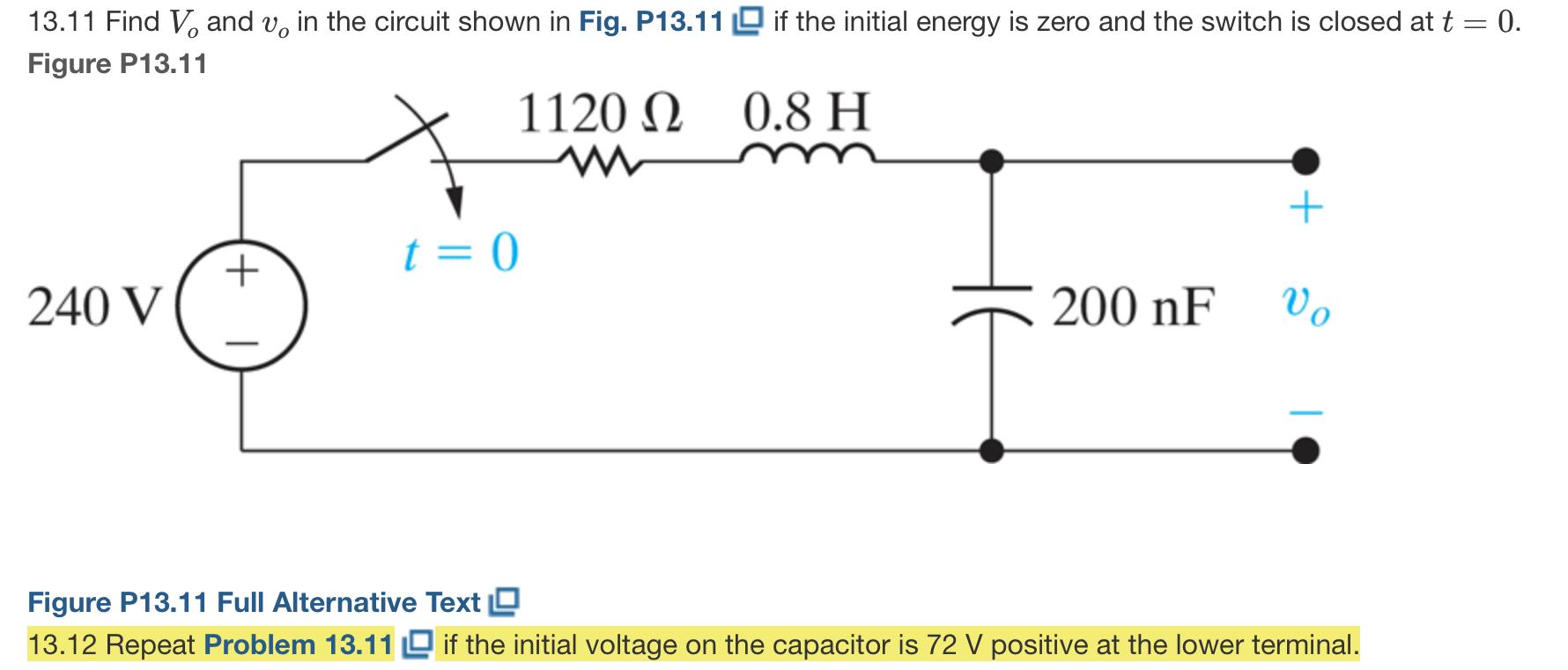 Solved 13.11 Find V and v, in the circuit shown in Fig. | Chegg.com