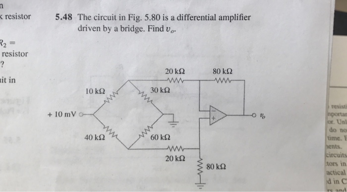 Solved The circuit in Fig. 5.80 is a differential amplifier | Chegg.com