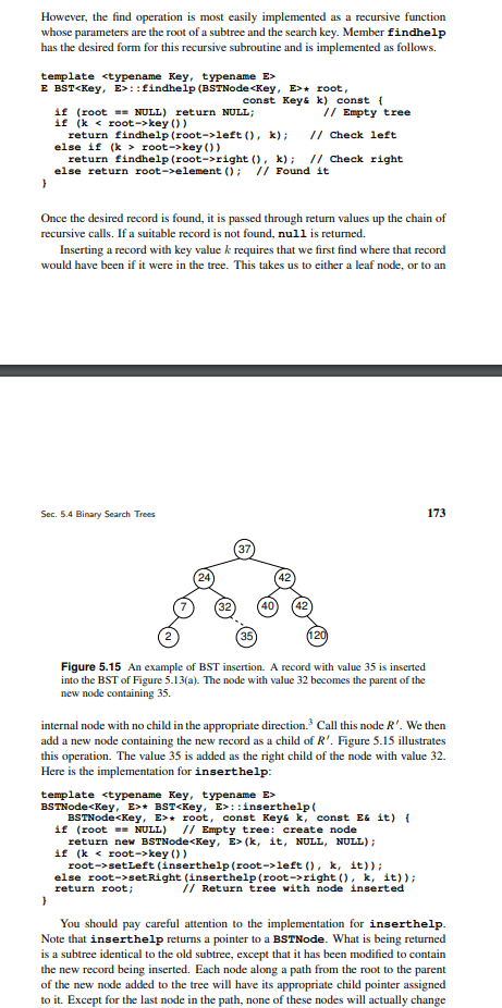 [C++] Implement the class BST from figure 5.14 - 5.18 | Chegg.com