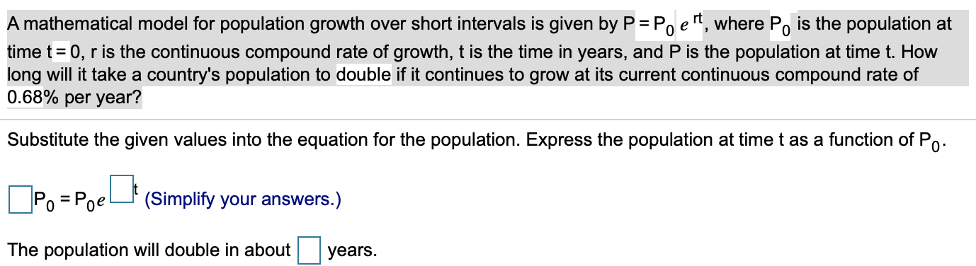 Solved A Mathematical Model For Population Growth Over Short | Chegg.com